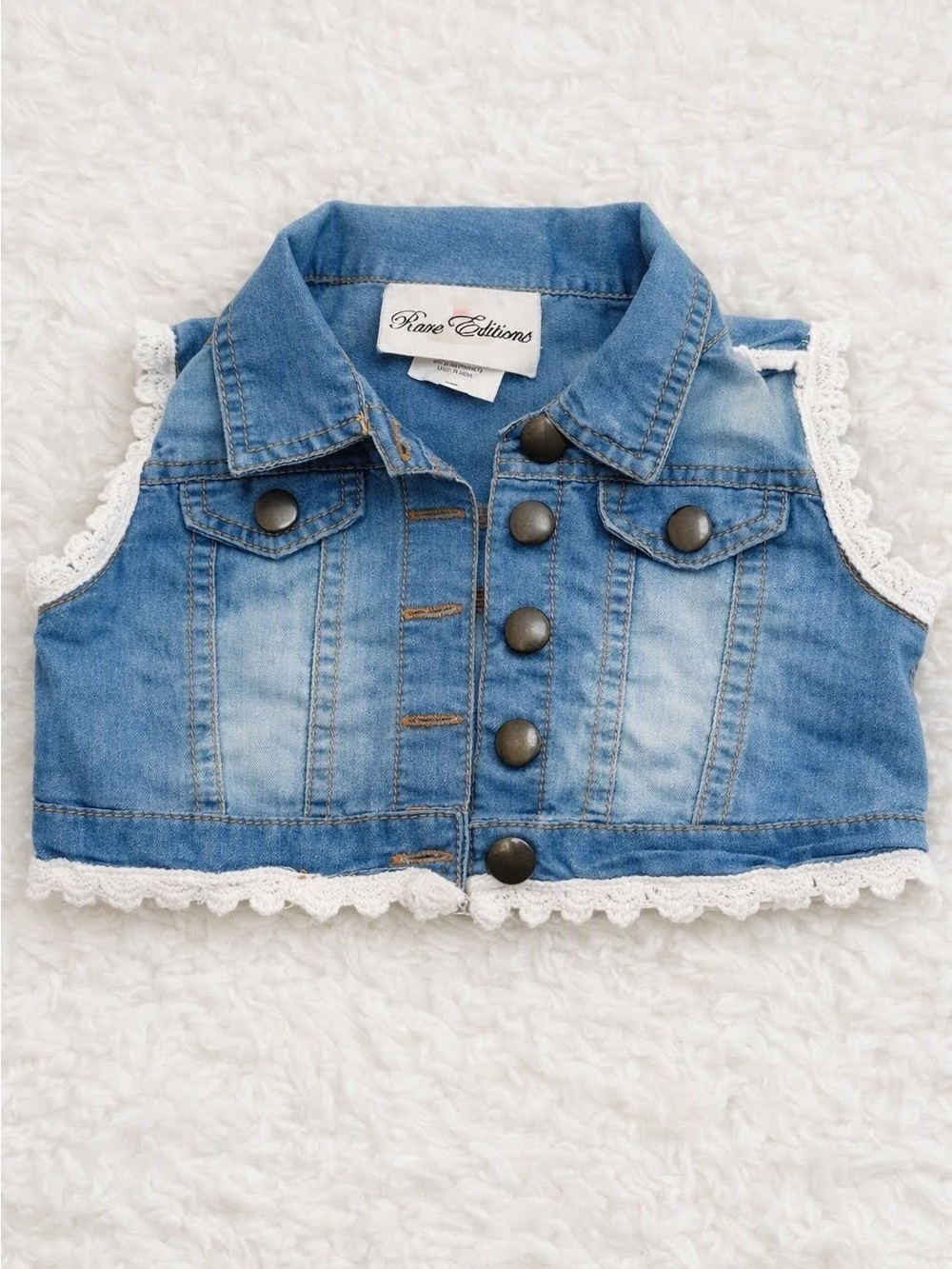 Rare Editions Denim Vest with Lace Trim – Size  3T